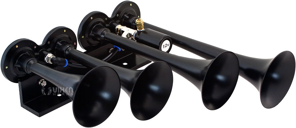 VIXEN HORNS VXO8330/4124B QUAD TRUMPET TRAIN AIR HORN BLACK WITH 3 GALLON TANK AND 200 PSI COMPRESSOR image 1