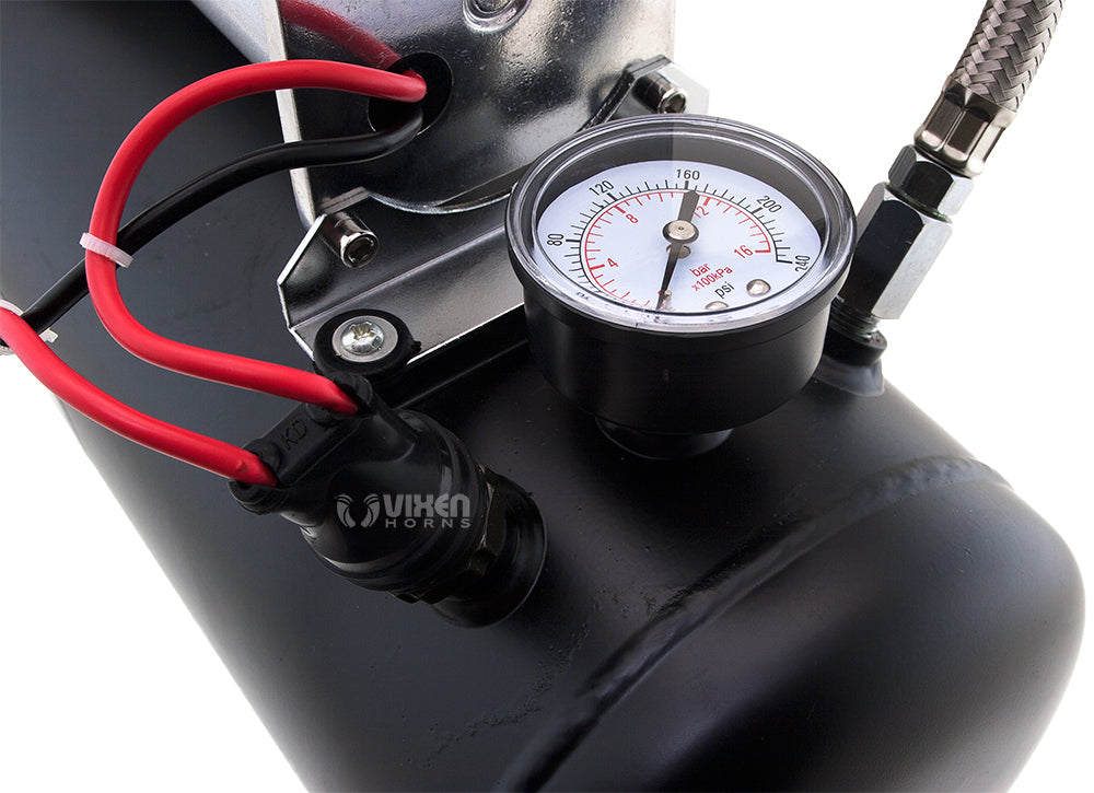 VIXEN HORNS VXO8580/3418B TRIPLE TRUMPET TRAIN AIR HORN BLACK WITH 2.5 GALLON TANK AND 200 PSI COMPRESSOR image 7