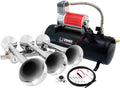 VIXEN HORNS VXO8530/3118 TRIPLE TRUMPET TRAIN AIR HORN CHROME PLATED WITH 1.5 GALLON TANK AND 150 PSI COMPRESSOR image 0