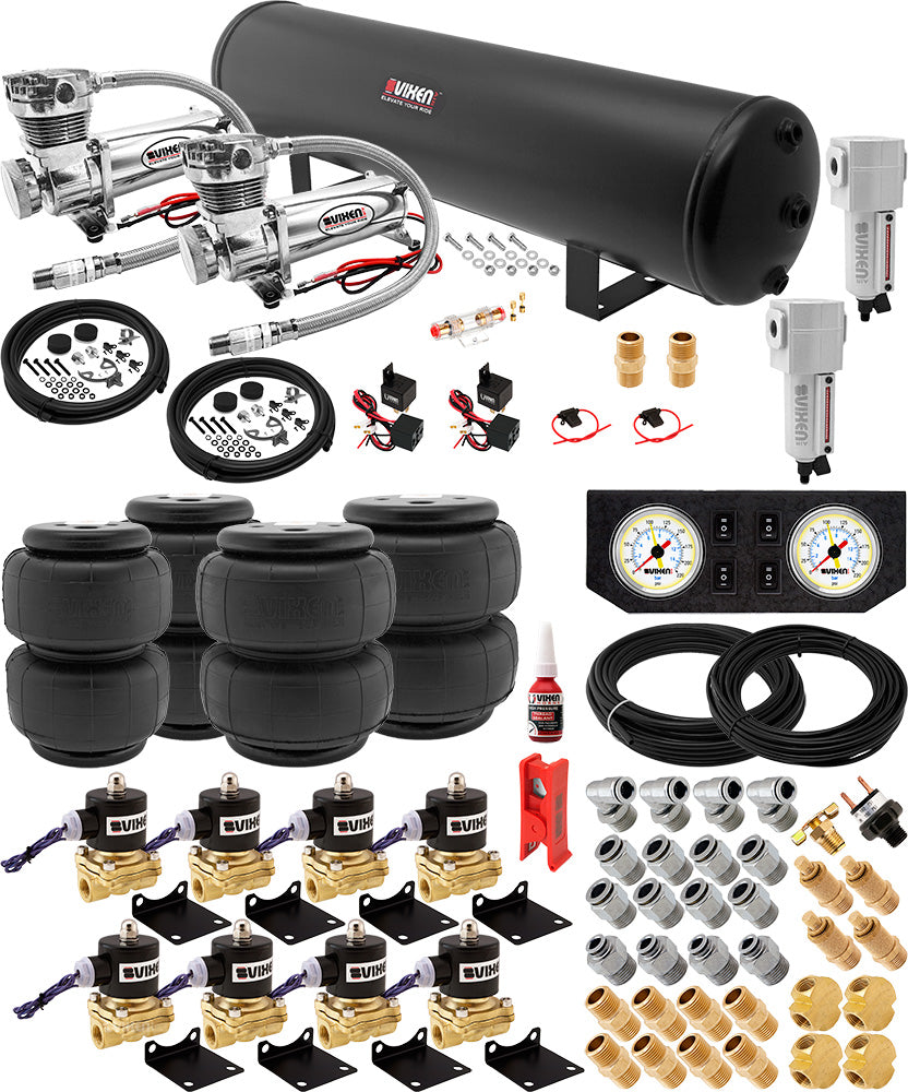 VIXEN AIR VXX3804PW/4852DCF AIR SUSPENSION KIT FOR TRUCK/CAR/AIR RIDE. ON BOARD SYSTEM - TWO 200 PSI COMPRESSORS, 5 GALLON TANK image 0