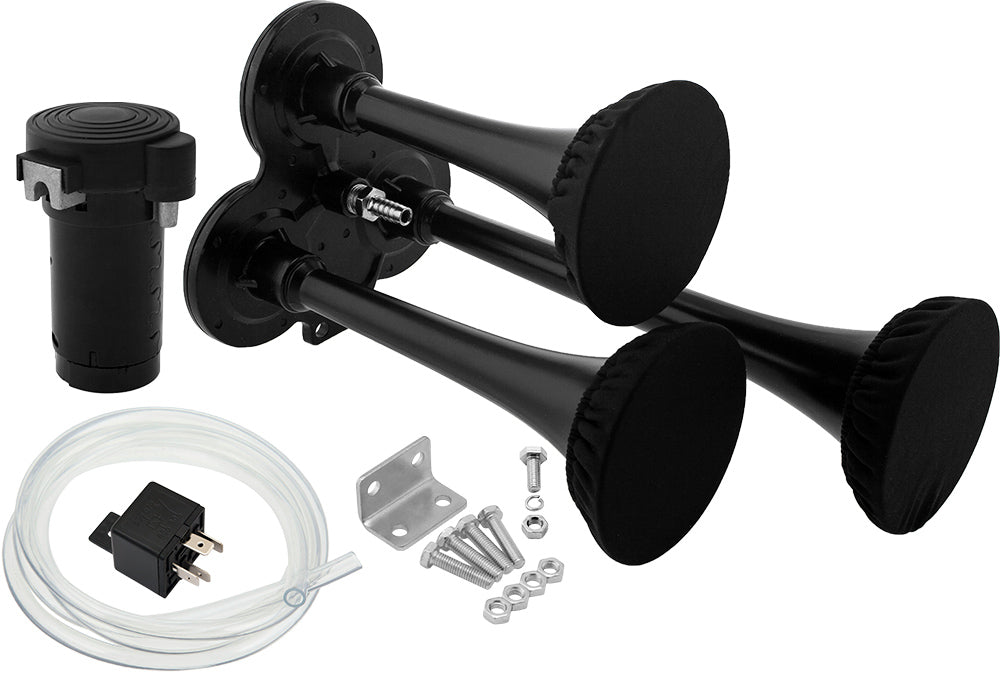 VIXEN HORNS VXH2411B/P TRIPLE TRUMPET TRAIN AIR HORN KIT WITH COVERS BLACK image 0