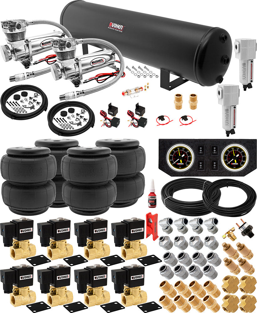 VIXEN AIR VXX1209FB/4852DCF AIR SUSPENSION KIT FOR TRUCK/CAR BAG/AIR RIDE/SPRING. ON BOARD SYSTEM, DUAL 200PSI COMPRESSOR, 5 GALLON TANK image 0