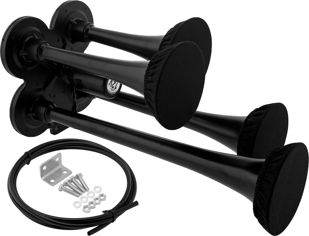 VIXEN HORNS VXH4114B/P FOUR TRUMPET TRAIN AIR HORN WITH COVERS BLACK image 0