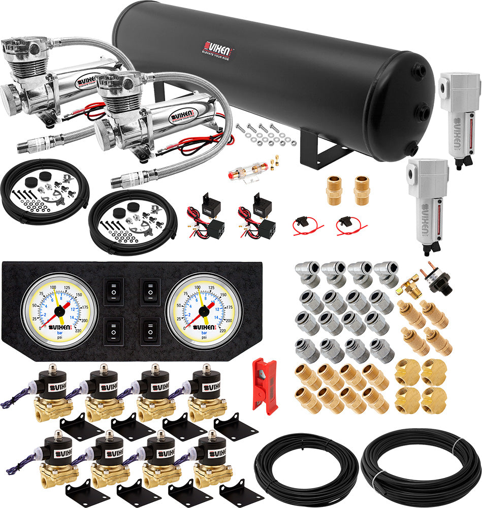 VIXEN AIR VXX3804GW/4852DCF AIR SUSPENSION KIT FOR TRUCK/CAR BAG/AIR RIDE/SPRING. ON BOARD SYSTEM, DUAL 200PSI COMPRESSOR, 5 GALLON TANK image 0