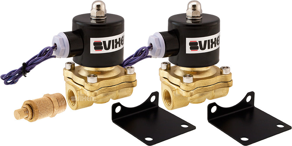 VIXEN AIR VXF2038M-2 12V 3/8" NPT HIGH FLOW ELECTRIC AIR VALVE (2-PACK) WITH ONE 3/8" FLOW/DUMP CONTROL VALVE image 0