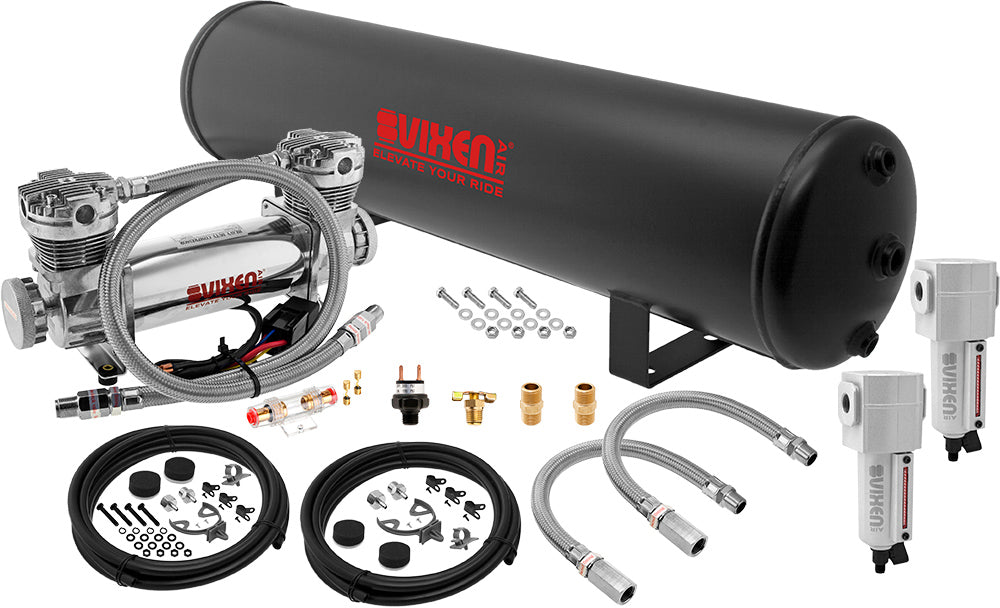 VIXEN AIR VXO8852DCF 5 GALLON STEEL AIR TANK WITH DUAL CYLINDER 300 PSI AIR COMPRESSOR ONBOARD AIR SYSTEM image 0