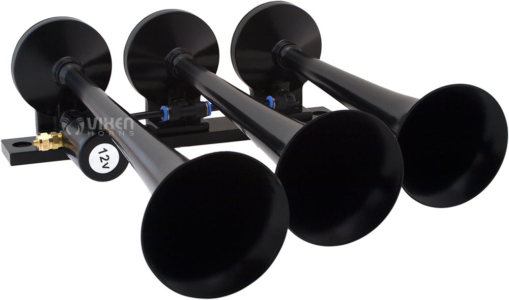 VIXEN HORNS VXO8210/3118B TRIPLE TRUMPET TRAIN AIR HORN BLACK WITH 1 GALLON TANK AND 150 PSI COMPRESSOR image 3