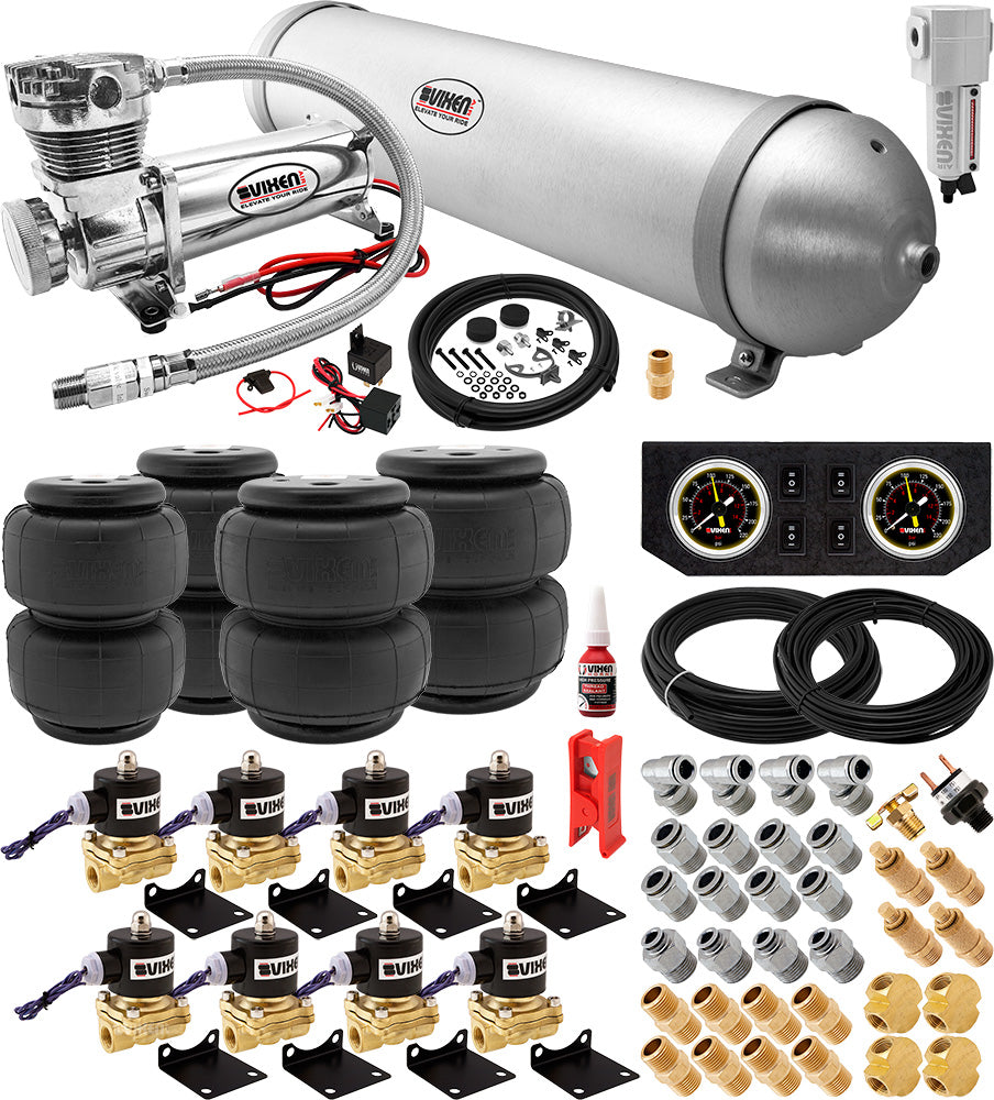 VIXEN AIR VXX3804PB/4850CF AIR SUSPENSION KIT FOR TRUCK/CAR/AIR RIDE. ON BOARD SYSTEM - 200 PSI COMPRESSOR, 5 GALLON TANK image 0