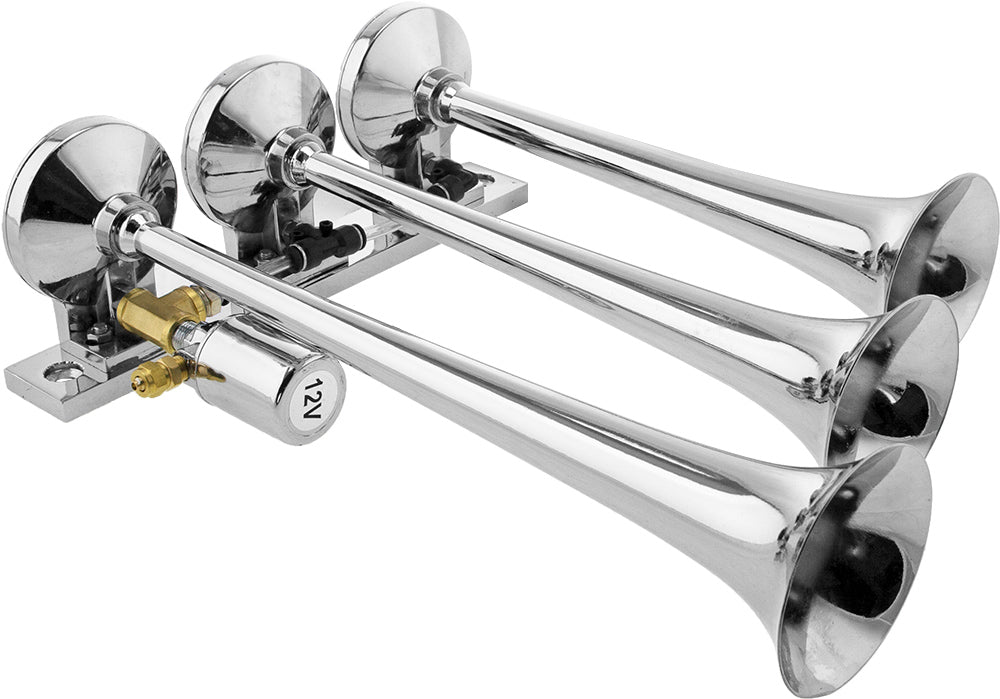 VIXEN HORNS VXH3118/P TRIPLE TRUMPET TRAIN AIR HORN WITH COVERS CHROME PLATED image 2