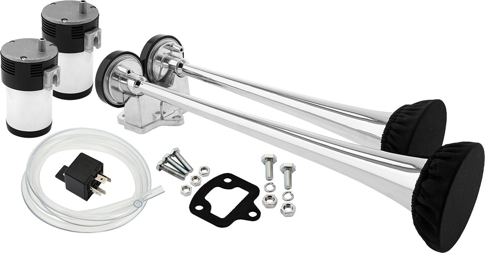 VIXEN HORNS VXH2112C/P DUAL TRUMPET TRAIN AIR HORN KIT WITH COVERS CHROME COLOR image 0