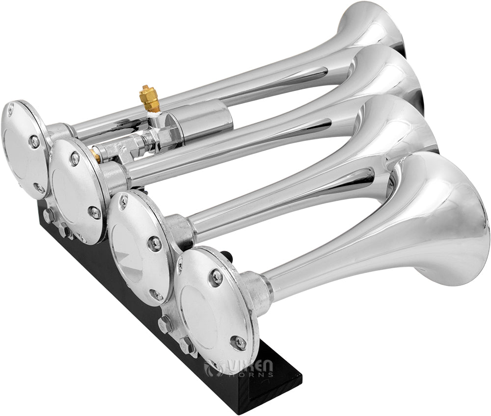 VIXEN HORNS VXO8330APRO/4124C QUAD TRUMPET TRAIN AIR HORN CHROME PLATED WITH 3 GALLON ALUMINUM TANK AND 200 PSI COMPRESSOR image 2