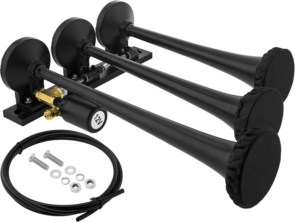 VIXEN HORNS VXH3118B/P TRIPLE TRUMPET TRAIN AIR HORN WITH COVERS BLACK image 0