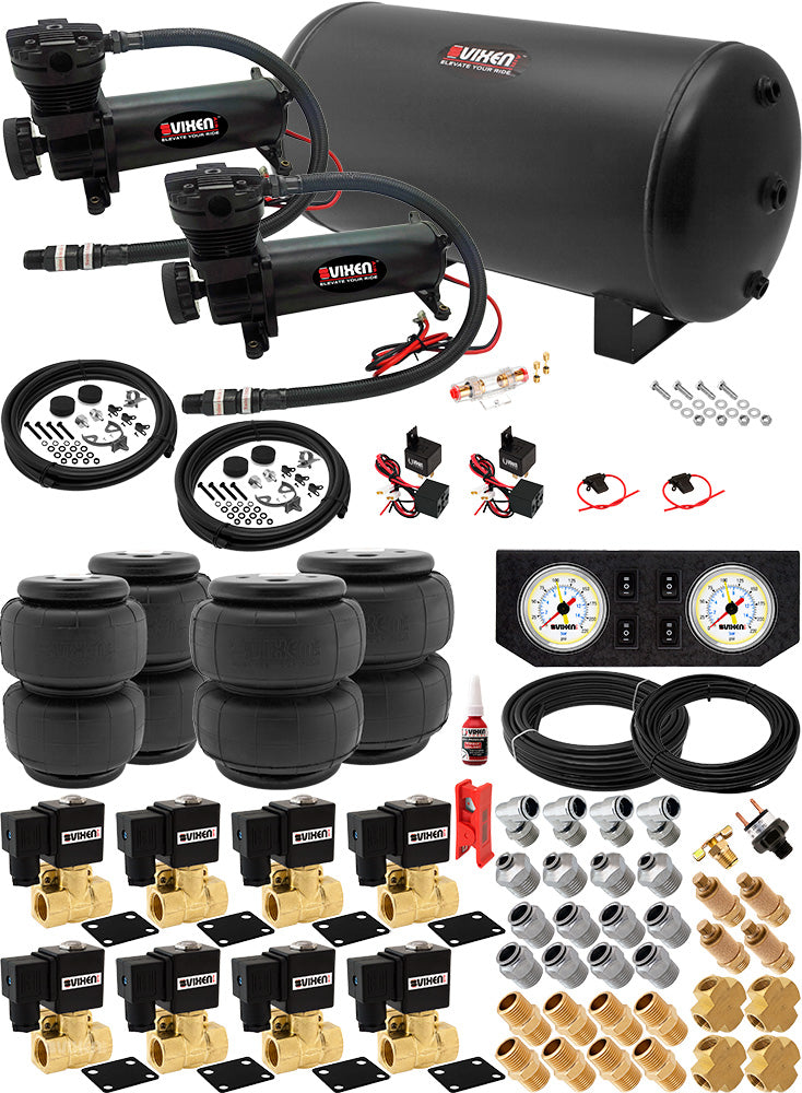 VIXEN AIR VXX1209PW/4863DB AIR SUSPENSION KIT FOR TRUCK/CAR BAG/AIR RIDE/SPRING. ON BOARD SYSTEM, DUAL 200PSI COMPRESSOR, 6 GALLON TANK image 0