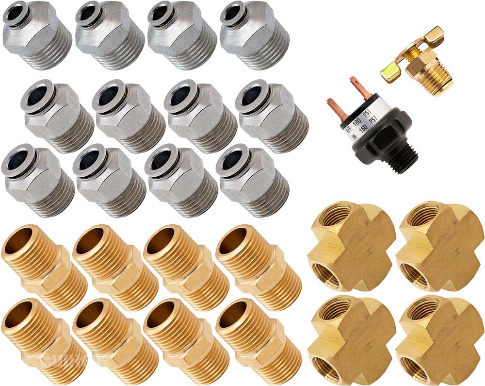 VIXEN AIR VXK1202H SET OF FITTINGS FOR EIGHT 1/2" NPT AIR VALVES WITH 50 FEET 3/8" AND 1/4" OD AIR LINES, PRESSURE SWITCH INCLUDED image 1