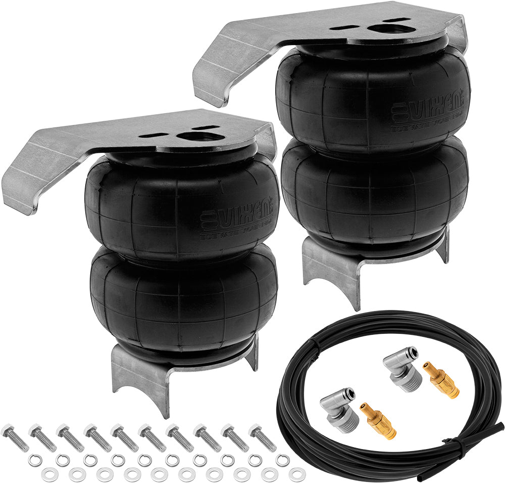 VIXEN AIR VXD2614S/BB 1/2" NPT SINGLE AIR PORT SUSPENSION AIR SPRING/AIR BAGS WITH UNIVERSAL BRACKETS, FITTINGS, SCHRADER VALVES AND 20FT HOSE image 0