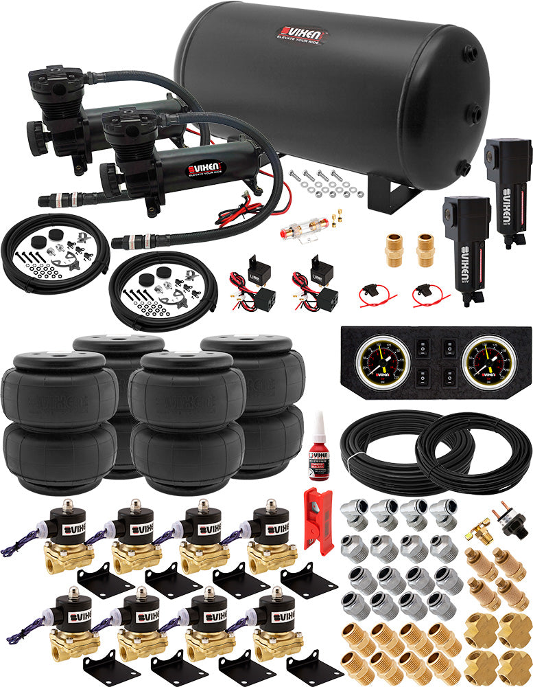 VIXEN AIR VXX1208FB/4863DBF AIR SUSPENSION KIT FOR TRUCK/CAR BAG/AIR RIDE/SPRING. ON BOARD SYSTEM, DUAL 200PSI COMPRESSOR, 6 GALLON TANK image 0