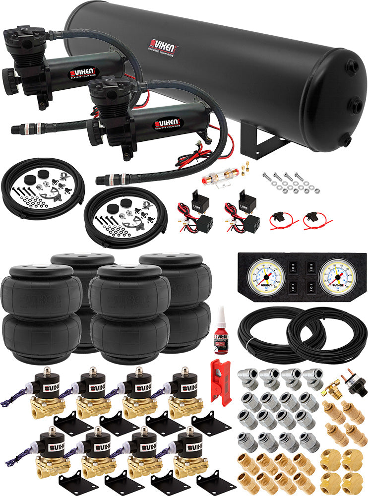 VIXEN AIR VXX3804FW/4852DB AIR SUSPENSION KIT FOR TRUCK/CAR BAG/AIR RIDE/SPRING. ON BOARD SYSTEM, DUAL 200PSI COMPRESSOR, 5 GALLON TANK image 0