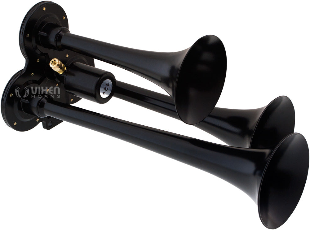 VIXEN HORNS VXO8325/3114B TRIPLE TRUMPET TRAIN AIR HORN BLACK WITH 2.5 GALLON TANK AND 200 PSI COMPRESSOR image 1