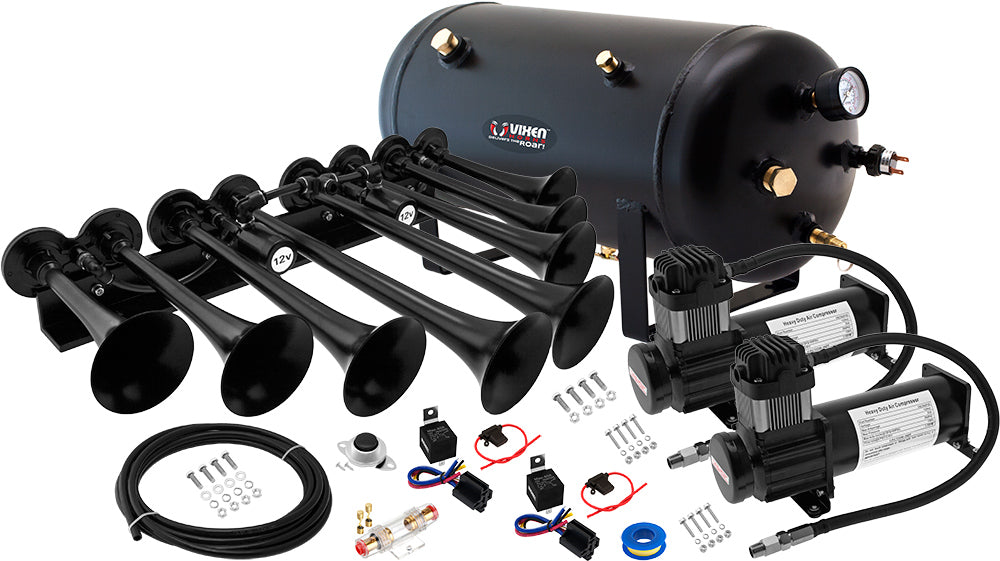 VIXEN HORNS OCTOPOD™ VXO8350BDP/8124XB OCTO TRUMPET TRAIN AIR HORN BLACK WITH 5 GALLON TANK AND DUAL 200 PSI COMPRESSOR image 0
