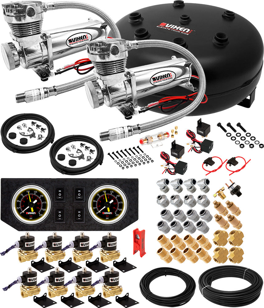 VIXEN AIR VXX1208GB/4840DC AIR SUSPENSION KIT FOR TRUCK/CAR BAG/AIR RIDE/SPRING. ON BOARD SYSTEM, DUAL 200PSI COMPRESSOR, 6 GALLON image 0