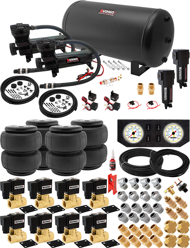 VIXEN AIR VXX1209FW/4863DBF AIR SUSPENSION KIT FOR TRUCK/CAR BAG/AIR RIDE/SPRING. ON BOARD SYSTEM, DUAL 200PSI COMPRESSOR, 6 GALLON TANK image 0