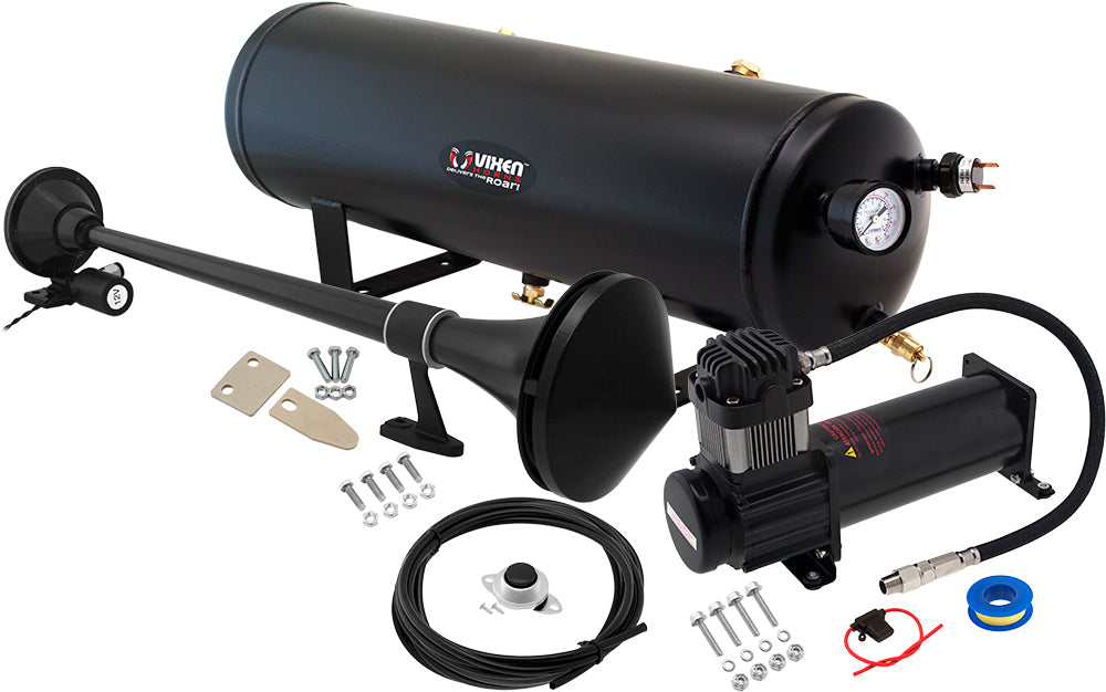 VIXEN HORNS VXO8330B/1168B SINGLE TRUMPET TRAIN AIR HORN BLACK WITH 3 GALLON TANK AND 200 PSI COMPRESSOR image 0