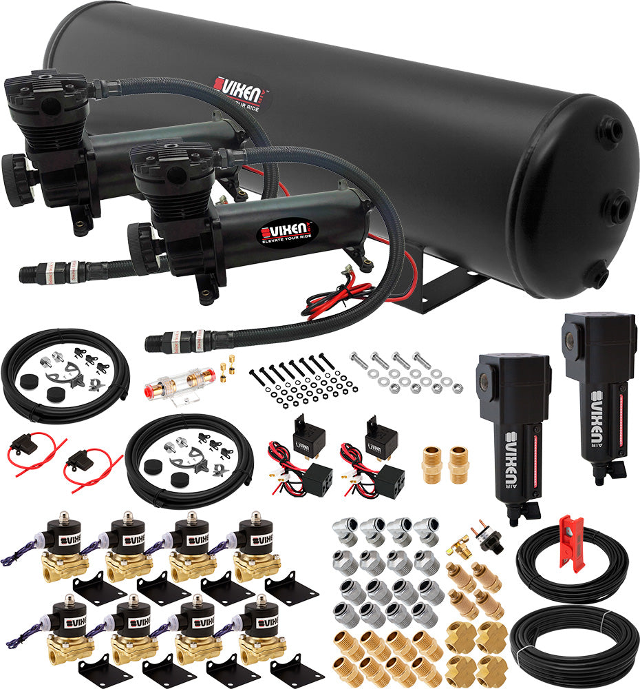 VIXEN AIR VXX1208H/4852DBF AIR SUSPENSION KIT FOR TRUCK/CAR BAG/AIR RIDE/SPRING. ON BOARD SYSTEM, DUAL 200PSI COMPRESSOR, 5 GALLON TANK image 0