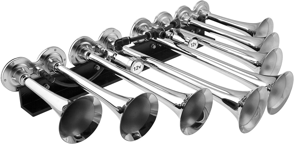 VIXEN HORNS OCTOPOD™ VXO8358CI OCTO TRUMPET TRAIN AIR HORN CHROME PLATED WITH 5 GALLON TANK, 200 PSI COMPRESSOR AND TIRE INFLATION KIT image 1