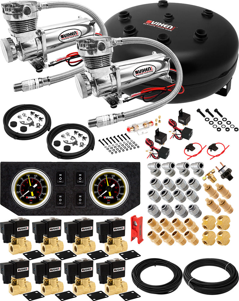 VIXEN AIR VXX3805GB/4840DC AIR SUSPENSION KIT FOR TRUCK/CAR BAG/AIR RIDE/SPRING. ON BOARD SYSTEM, DUAL 200PSI COMPRESSOR, 4 GALLON TANK image 0