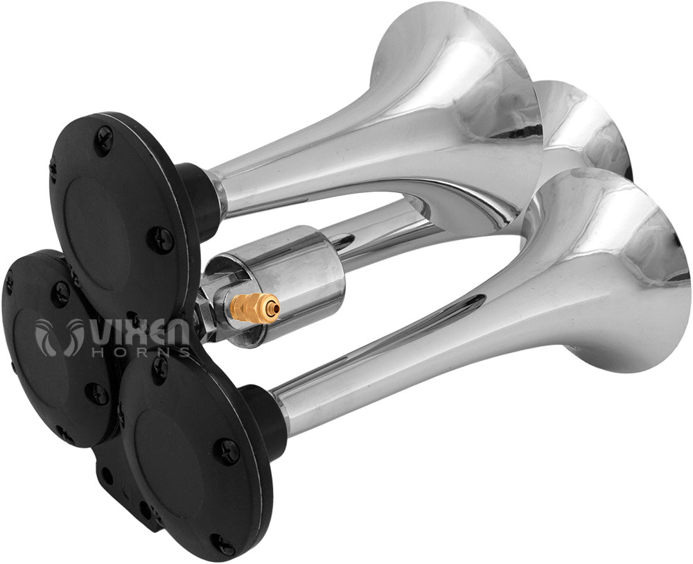 VIXEN HORNS VXO8325/3311C TRIPLE TRUMPET TRAIN AIR HORN CHROME PLATED WITH 2.5 GALLON TANK AND 200 PSI COMPRESSOR image 2