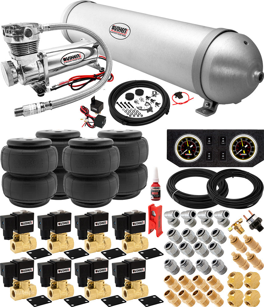 VIXEN AIR VXX3805FB/4850C AIR SUSPENSION KIT FOR TRUCK/CAR BAG/AIR RIDE/SPRING. ON BOARD SYSTEM, 200PSI COMPRESSOR, 5 GALLON ALUMINUM TANK image 0