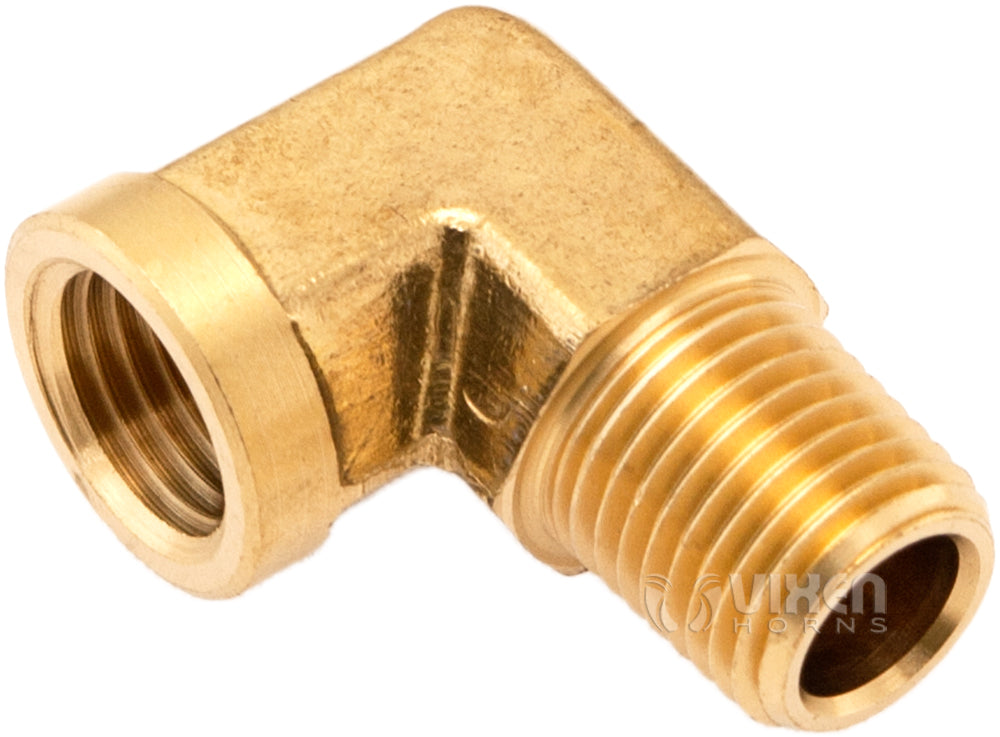 VIXEN HORNS VXA7214 1/4" NPT MALE TO 1/4" NPT FEMALE L-SHAPE BRASS FITTING image 0