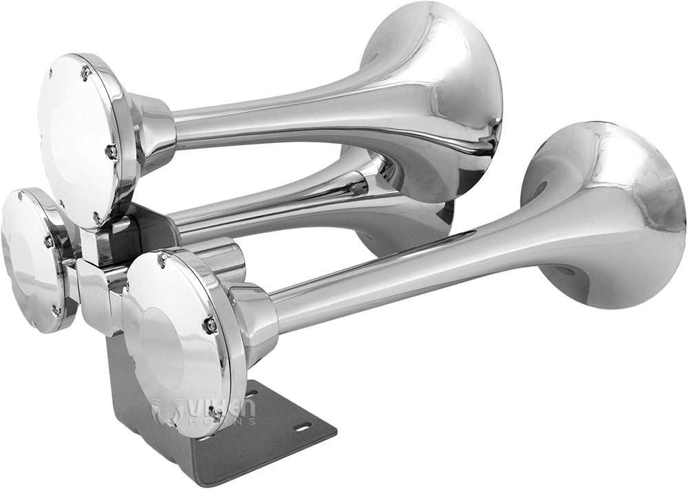 VIXEN HORNS VXO8560/3318C TRIPLE TRUMPET TRAIN AIR HORN CHROME PLATED WITH 2 GALLON TANK AND 150 PSI COMPRESSOR image 2