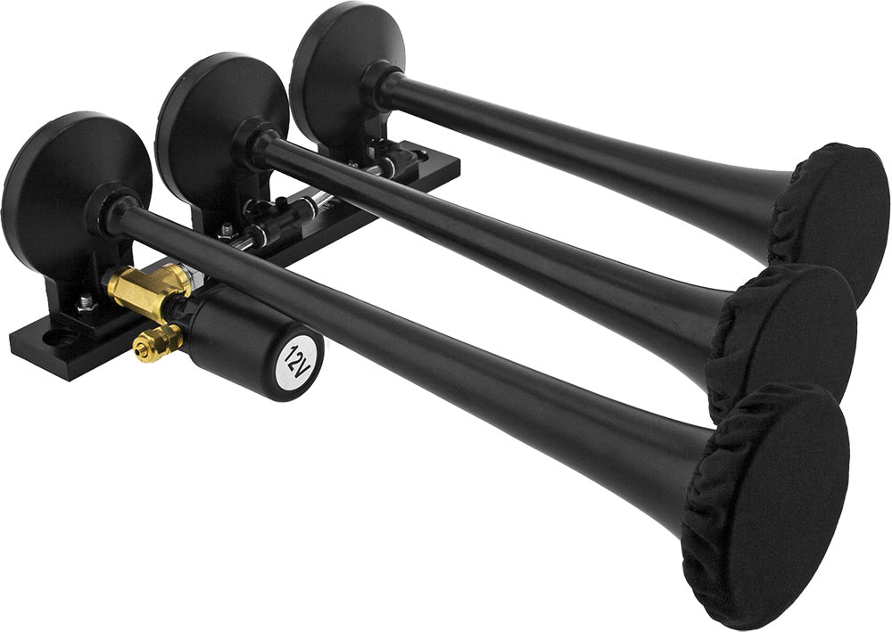 VIXEN HORNS VXH3118B/P TRIPLE TRUMPET TRAIN AIR HORN WITH COVERS BLACK image 1