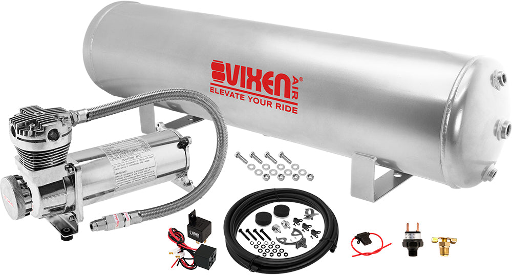 VIXEN AIR VXO4852GC 5 GALLON STEEL AIR TANK SILVER WITH 200 PSI AIR COMPRESSOR ONBOARD AIR SYSTEM image 0