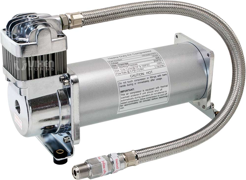 VIXEN HORNS VXO8341PRO/4318C2 DUAL QUAD TRUMPET TRAIN AIR HORN CHROME PLATED WITH 4 GALLON TANK AND 200 PSI COMPRESSOR image 5