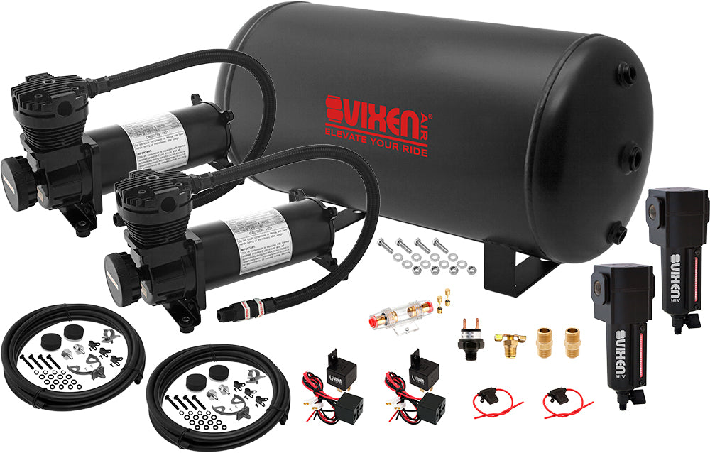 VIXEN AIR VXO4863DBF 6 GALLON STEEL AIR TANK WITH DUAL 200 PSI AIR COMPRESSOR ONBOARD AIR SYSTEM image 0
