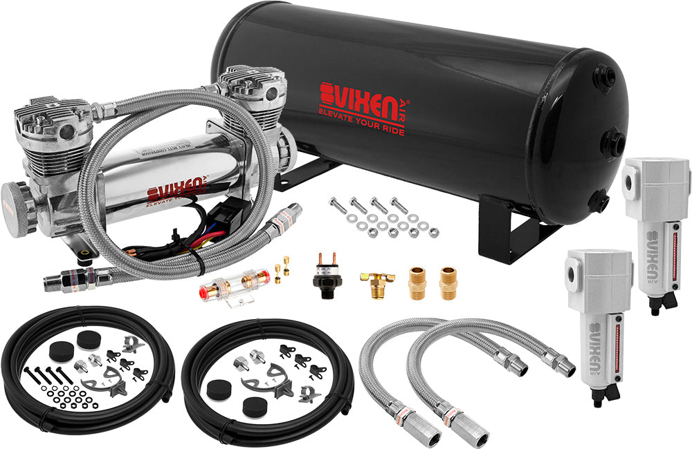 VIXEN AIR VXO8831DCF 3 GALLON STEEL AIR TANK WITH DUAL CYLINDER 300 PSI AIR COMPRESSOR ONBOARD AIR SYSTEM image 0