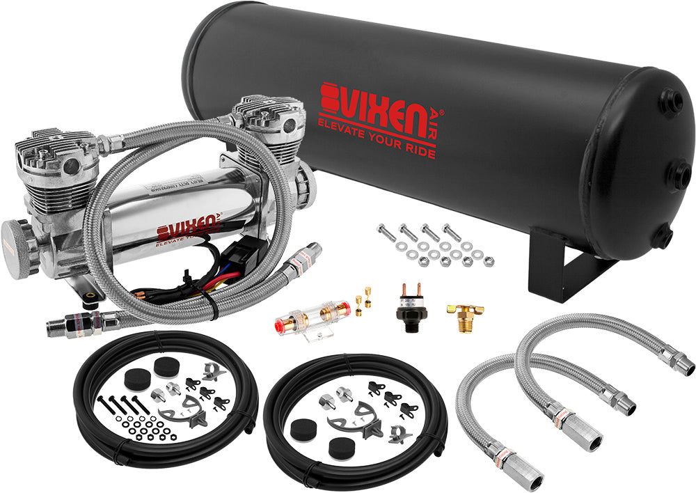 VIXEN AIR VXO8841DC 4 GALLON STEEL AIR TANK WITH DUAL CYLINDER 300 PSI AIR COMPRESSOR ONBOARD AIR SYSTEM image 0