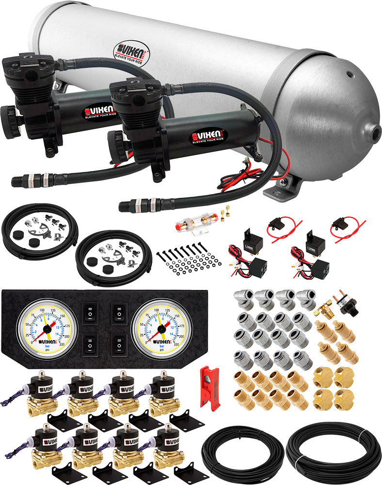 VIXEN AIR VXX3804GW/4850DB AIR SUSPENSION KIT FOR TRUCK/CAR BAG/AIR RIDE/SPRING. ON BOARD SYSTEM, DUAL 200PSI COMPRESSOR, 5 GALLON ALUMINUM TANK image 0