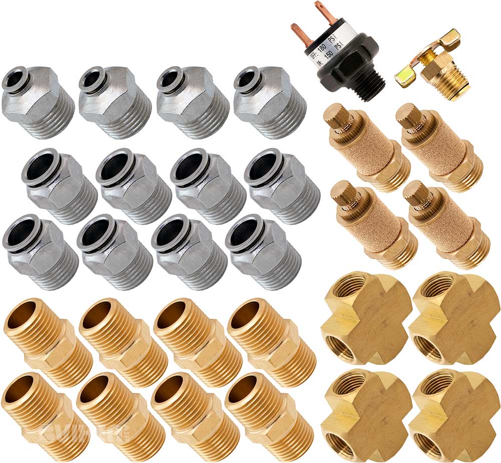 VIXEN AIR VXK1207H SET OF FITTINGS FOR EIGHT 1/2" NPT AIR VALVES WITH 50 FEET 1/2" AND 1/4" OD AIR LINES, PRESSURE SWITCH INCLUDED image 1
