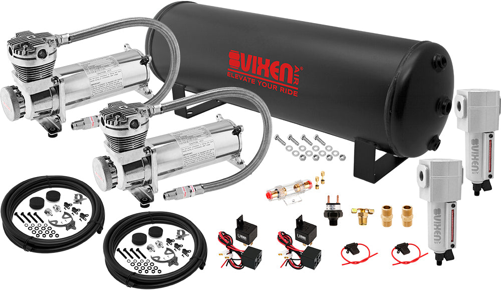 VIXEN AIR VXO4841DCF 4 GALLON STEEL AIR TANK WITH DUAL 200 PSI AIR COMPRESSOR ONBOARD AIR SYSTEM image 0