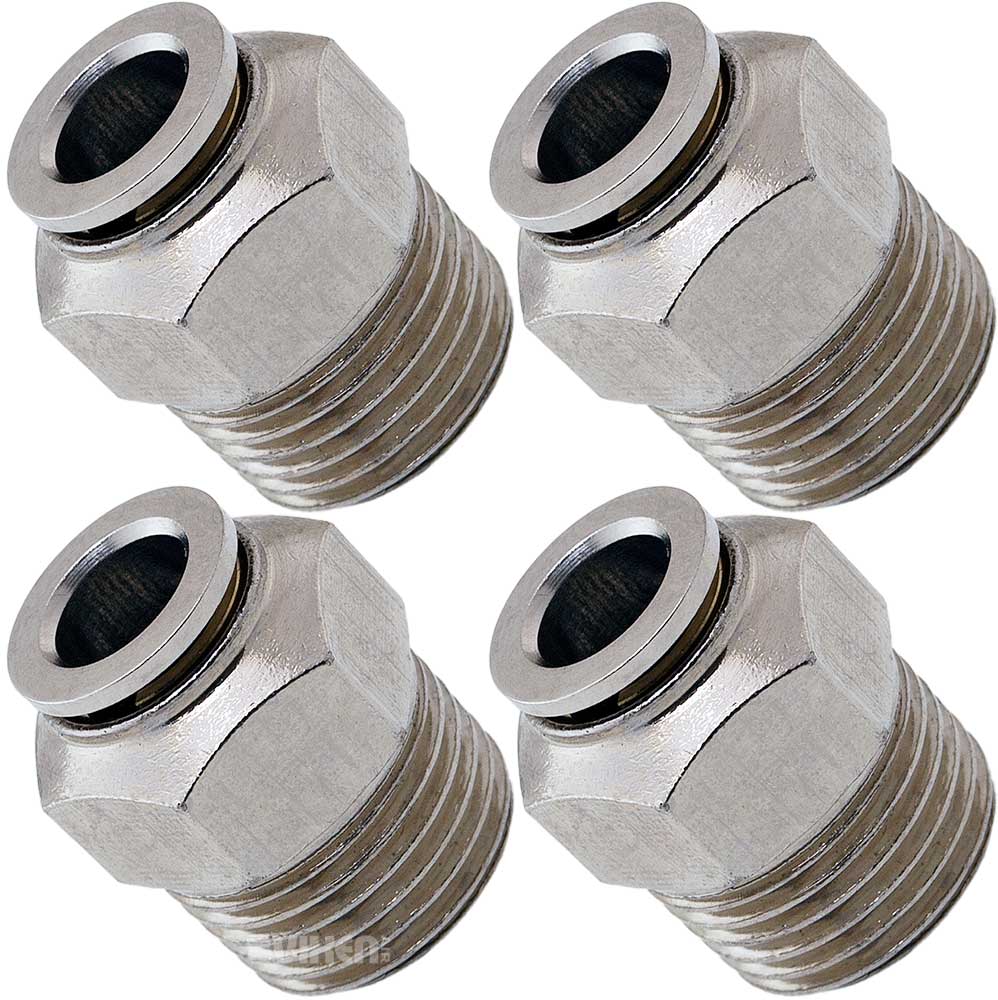 VIXEN AIR VXA7123-4 1/2″ NPT MALE TO PUSH TO CONNECT (PTC) FOR 3/8″ OD HOSE STRAIGHT PNEUMATIC FITTING (4 PACK) image 0