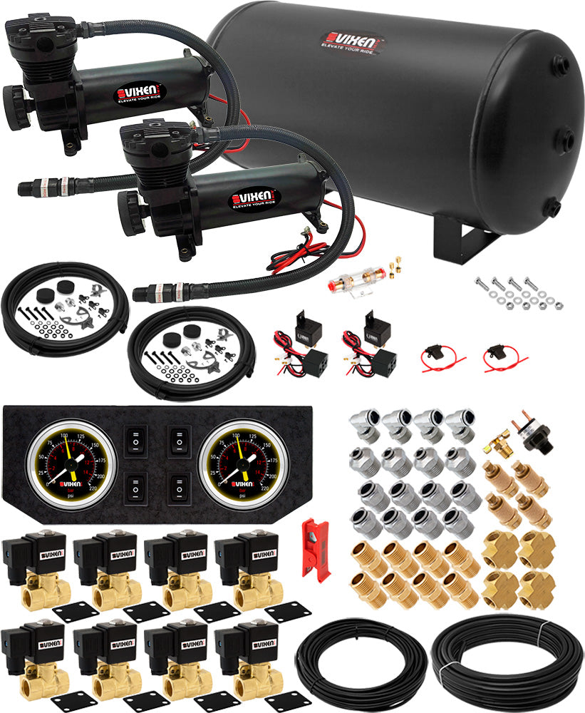 VIXEN AIR VXX1209GB/4863DB AIR SUSPENSION KIT FOR TRUCK/CAR BAG/AIR RIDE/SPRING. ON BOARD SYSTEM, DUAL 200PSI COMPRESSOR, 6 GALLON TANK image 0