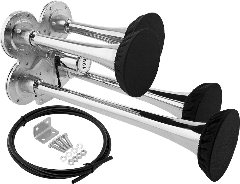 VIXEN HORNS VXH4114/P FOUR TRUMPET TRAIN AIR HORN WITH COVERS CHROME PLATED image 0