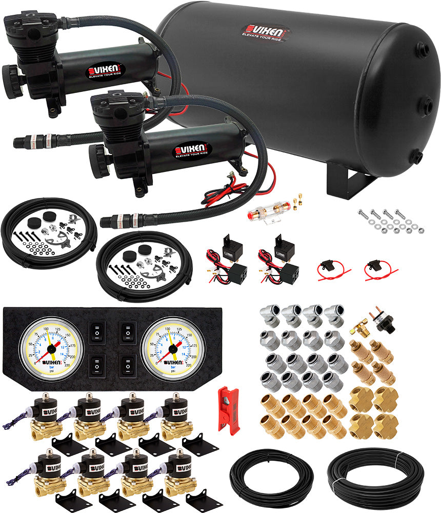 VIXEN AIR VXX1208GW/4863DB AIR SUSPENSION KIT FOR TRUCK/CAR BAG/AIR RIDE/SPRING. ON BOARD SYSTEM, DUAL 200PSI COMPRESSOR, 6 GALLON TANK image 0