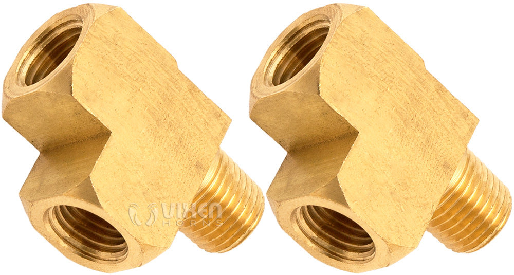 VIXEN HORNS VXA7614-2 1/4" NPT MALE (1) X 1/4" NPT FEMALE (2) TEE BRASS FITTING (2 PACK) image 0