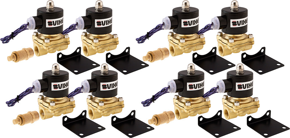 VIXEN AIR VXF2038M-8 12V 3/8" NPT HIGH FLOW ELECTRIC AIR VALVE (8-PACK) WITH FOUR 3/8" FLOW/DUMP CONTROL VALVE image 0