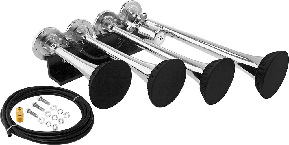 VIXEN HORNS VXH4124XLC/P FOUR TRUMPET TRAIN AIR HORN XLONG WITH COVERS CHROME PLATED image 0