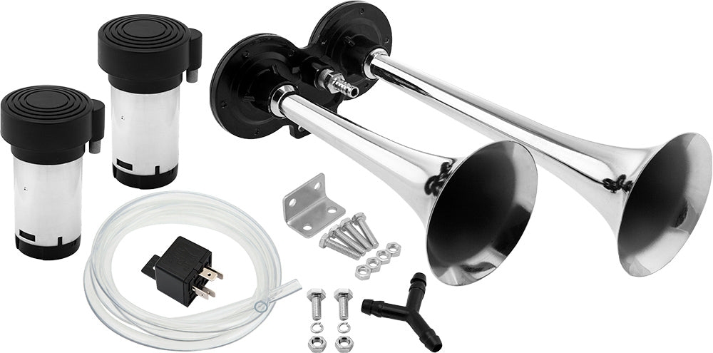 VIXEN HORNS VXH2311DC DUAL TRUMPET TRAIN AIR HORN KIT CHROME COLOR image 0